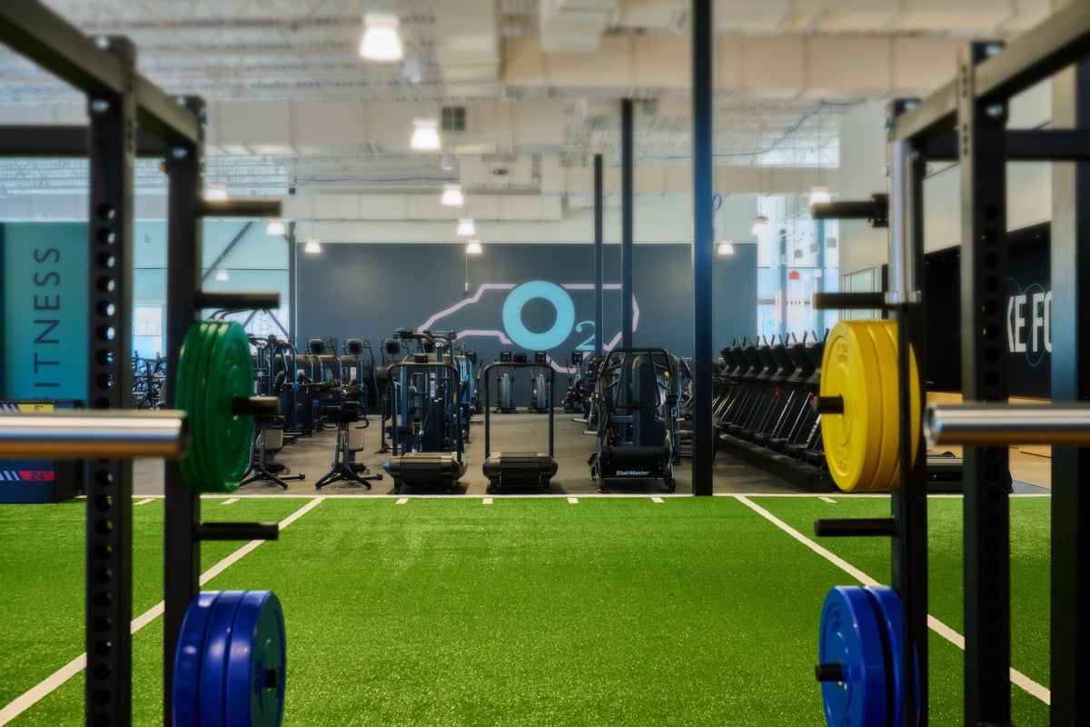 O2 Fitness Wake Forest Racks and Turf Centered